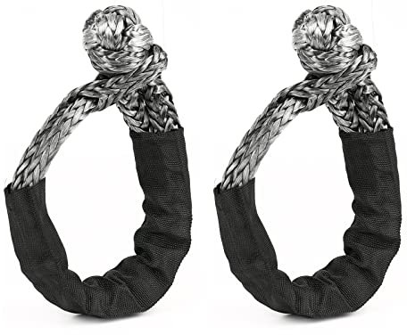 Pack of 2 Soft Shackles, Portable Offroad Towing Cable Soft Shackle with Protective Case, Strong Carabiner Sling, 17T Break Resistance Shackle Rope Synthetic for Recovery of ATV Trucks (Black)