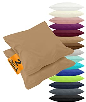 npluseins 2er Pack Kissenbezüge aus Jersey-Baumwolle in unifarbenem Design 1179.1539, ca. 40 x 80 cm, Sand
