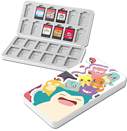 PERFECTSIGHT Cute Game Card Case for Nintendo Switch 2 & Switch Lite & OLED, 24 Game Holder Cartridge Case for Game Cards and 24 SD Cards, Kawaii Portable Compact Storage Box (Poke)