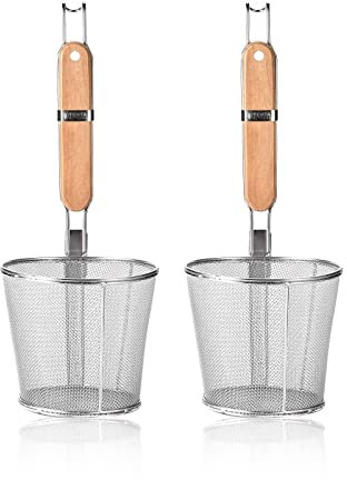 TENTA KITCHEN 2 pezzi di filtro per pasta in acciaio inox micro-perforato con manico, colino per gnocchi per noodles,cestino per pasta (Dia 4,7inch, 12 cm)
