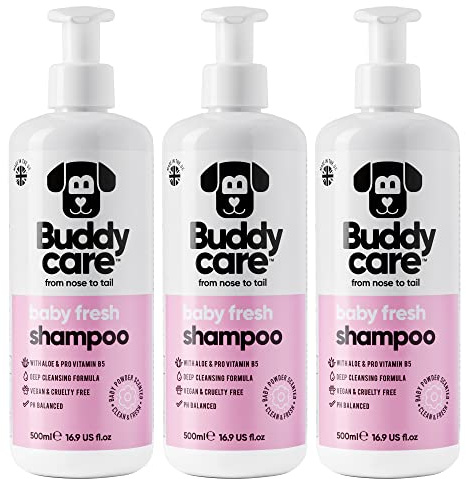 Baby Fresh Dog Shampoo von Buddycare - für müffelige Hunde ab 8 Wochen - Baby-Puder-duftendes Welpen-Shampoo mit Aloe Vera und Provitamin B5 (500ml x3)
