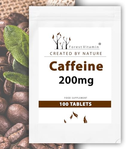 Koffein - Forest Vitamin - Caffeine 200mg - 100 Tabletten - 3 Monate Vorrat - Koffein wasserfrei - Energie und Stimmung - Gedächtnis und Konzentration