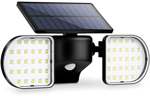 Outdoor Solar Light,LED Lamp Flood Motion Sensor Twin Panel Security 360°Adjustable Wall Spotlight IP65 Waterproof,3 Adjustable Colors, Wide-Angle Security LED Flood Light with Remote Control,2PCS
