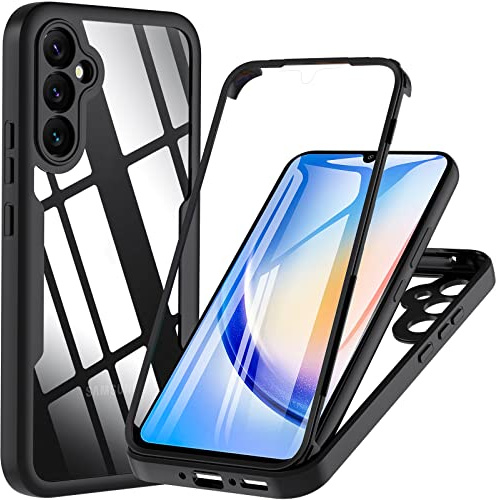 Hülle für Samsung Galaxy A34 5G, 360 Grad Rundumschutz Stoßfeste A34 Handyhülle Vorder-und Rückseitenschutz Handyhülle TPU Schutz Cover A34 Schutzhülle Mit Eingebautem Displayschutz (Schwarz)