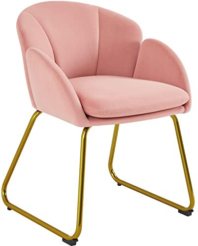 Yaheetech Velvet Tub Chair Vanity Chair, Modern Accent Lounge Single Armchair with Golden Mental Legs for Living Room/Bedroom/Makeup, Pink