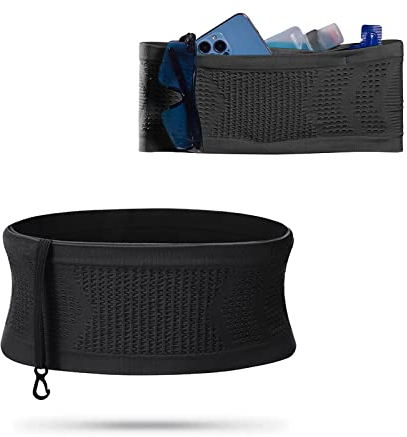 Viilich Multifunktionale atmungsaktive verdeckte Hüfttasche aus Strick,universeller Laufgürtel，Gürteltasche Lauf-Hüfttasche Mit Großer Kapazität,Geeignet für Laufen,Radfahren,Jogging（Schwarz M）