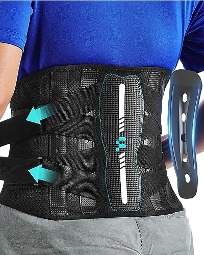 Fitomo Back Brace for Lower Back Pain Relief - Lumbar Support Belt with Carbon Fibre Splints & Ergonomic Design - Sciatica, Herniated Disc, Heavy Lifting, Posture Corrector for Men and Women