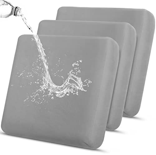 YISUN Waterproof Stretch Sofa Cushion Covers, Replacement Seat Cushion Slipcovers with Elastic Bottom, Grey, 3 Pack