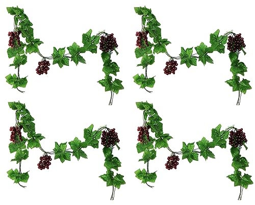 LONGHAO 4 pcs Künstliche Kunststoff Traube,Künstliche Weintrauben Reben,Künstliche Lebensechte Traube,Künstliche Weinreben mit Trauben,12 Sätze Traubenspieße,Traubenspieße,Zur Dekoration