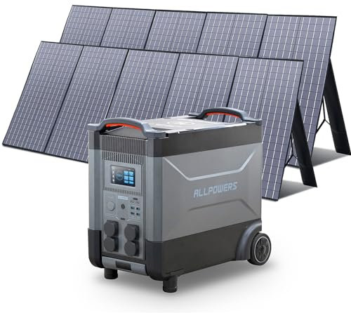 ALLPOWERS R4000 Tragbarer Powerstation mit 2x 400W Solarpanels, Solargenerator 3456Wh LiFePO4 Batterie mit 4000W AC Ausgang, Tragbare Heimbatterie für RV, Camping, Wohnmobil, Haus Stromausfälle