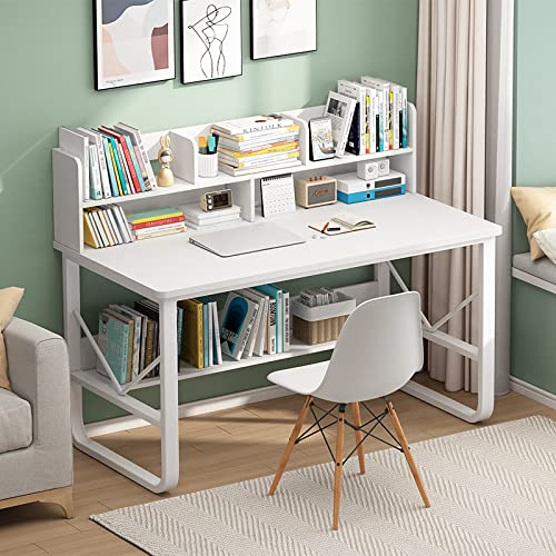 KAZUP Computertisch mit Ablageflächen, moderner, Schlichter Schreibarbeitsplatz, PC-Schreibtisch, Arbeitsplatz für das Heimbüro (31 Zoll, weiß)