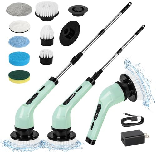 Brosse électrique rotative sans fil et portable avec 8 têtes de brosse de nettoyage remplaçables pour nettoyer la cuisine, le carrelage, la baignoire et le sol