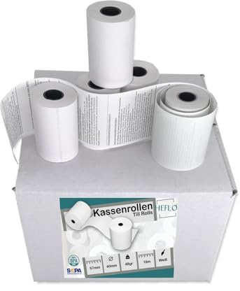 Kassenrollen 57 mm x 40 mm x 12 mm Kern, 39 mm Ø, 18 m lang, BPA frei, SEPA Lastschrifttext für EC-Cash Bonrollen/Thermorollen 48g z. B. für Ingenico iCT220, Verifone, Worldline u.v.m.(600)