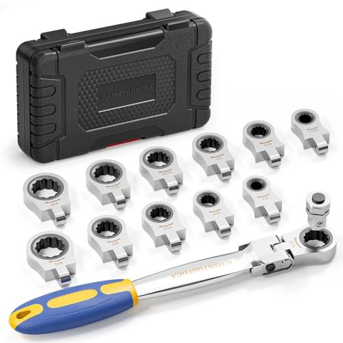 haisstronica Juego de 13 llaves combinadas de trinquete de cabeza flexible con adaptador de 3/8 pulgadas, herramienta de llave de trinquete SAE de 1/4-3/4 pulgadas para automóvil, herramientas para