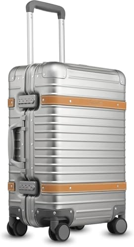 LUGGEX Aluminum Koffer & Trolleys, Stabil Hartschalekoffer ohne Reißverschluss, Alu Reisekoffer mit 4 Doppel-Spinner Rollen, TSA-Zahlenschloss(Vintage, 55 cm, 40L)
