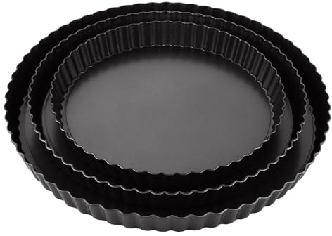 VIDETOL 3 moldes para tartas con base elevadora, 3 tamaños (22 cm/26 cm/30 cm), redondos, antiadherentes, forma para quiche, base para tartas, molde para tartas de frutas, molde de acero al carbono