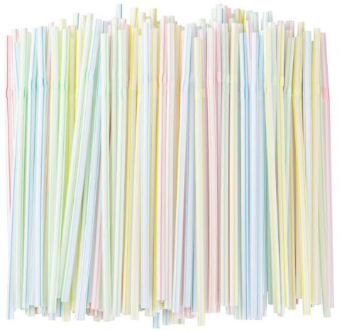 [200 Pack] 8.5 High Flexible Plastic Straws,Bendable Disposable Drinking Straws -Striped Assorted Colors for Home Use Milk Juice Drinks
