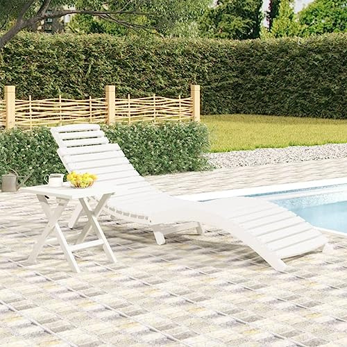 CKioict Ergonomische Relaxsessel Relaxliege Liegestuhl Liegestuhl Balkon Sonnenliege Weiß 184x55x64 cm Massivholz AkazieFür Garten, Rasen, Terrasse