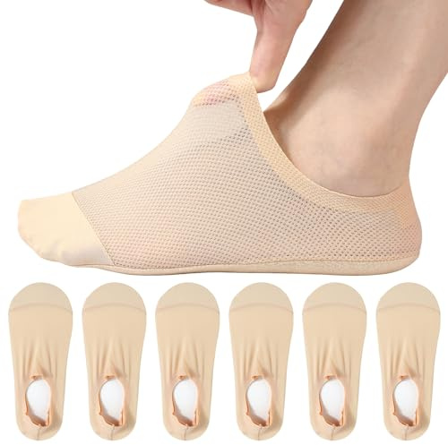 AYPOW 6 par osynliga nylonstrumpor för kvinnor, stor nätyta, ultra andningsbara lågsmälta sidenstrumpor, lediga osynliga strumpor med halkfri silikon, 35–40, Nakenx6, 35/40 EU