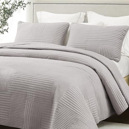 Whale Flotilla Colcha para Cama de 240 x 260 cm, Colcha de Microfibra, con 2 Fundas de Almohada, Suave y Ligera, para Todas Las Estaciones, Gris Claro