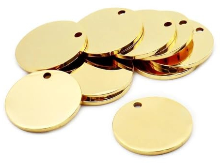 Wholesale gravierbare Edelstahl-Haustiermarke, Namensschild, Namensschild, blanko, rund, Hundemarke, Anhänger, Namensschild, Gold, 30 mm, 100 Stück