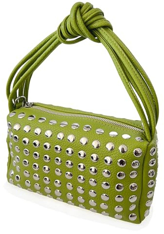 ANGELO Borsa a Tracolla da Donna, Borsetta a Mano con Borchie Eleganti e Manico Intrecciato, Borsa Piccola a Spalla per Telefono Fotocamera, in Pelle PU morbida (Verde)