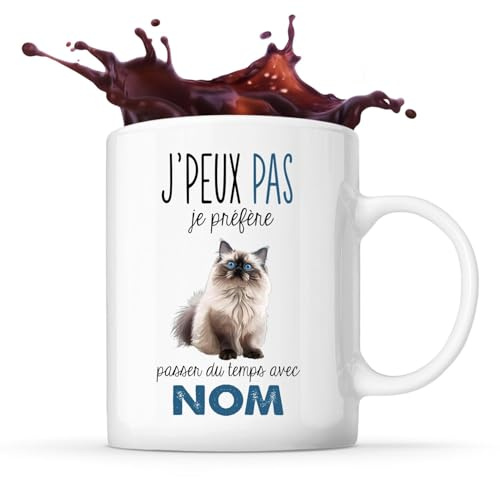 Planetee Tasse Passer du temps prénom personnalisé - Mug Cadeau Personnalisé Homme Femme Original pour Propriétaire de Chaton - Cat lover (Sacre de birmanie)