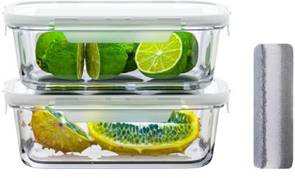 Bstask 2 Glass Food Storage Containers, 680ml Meal Prep Containers with Snap Lock Lids, Reusable Lunch Boxes, Leakproof, Microwave, Oven & Dishwasher Safe