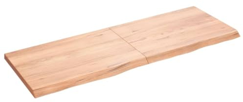 Makastle Waschtischplatte Holzbohlen Ideal für Aufsatzwaschbecken, Tischplatte Holzplatte Baumkanten-Platte für Heimwerker, Arbeitsplatten, Hellbraun 140x50x(2-4) cm Massivholz Behandelt