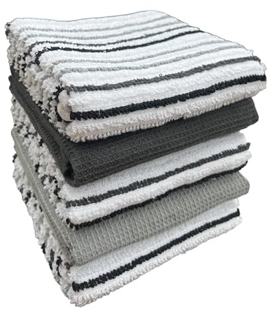 BLOOM BLENDS Pack of 5 Terry Cotton Kitchen Tea Towels Super Absorbent Quick Drying Soft Dish Towels for Bar Restaurant Cooking Cleaning and Drying (Silver)