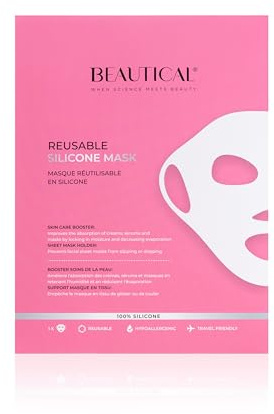 BEAUTICAL Masque réutilisable en silicone pour le visage - Améliore l'efficacité des soins de la peau - Retient l'hydratation, favorise l'absorption des produits, maintient les masques en place