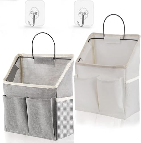2 Stück Hängeorganizer, Hängeorganizer Wand Hängend, Hängende Aufbewahrungstasche, Wandorganizer, Faltbarer Leinenstoff Korb mit Taschen, Korb Zum Aufhängen für Zuhause, Büro, Schlafsaal, Bad