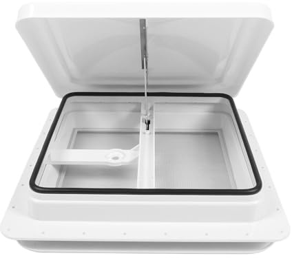 Évent De Toit Pour Camping-Car De 14 Pouces Taille D'Ouverture De 340 X 340 Mm Cadre Sans Couture Couvercle Résistant À L'Écran Tiges De Support En Acier Inoxydable Système D'Évacuation Intégré