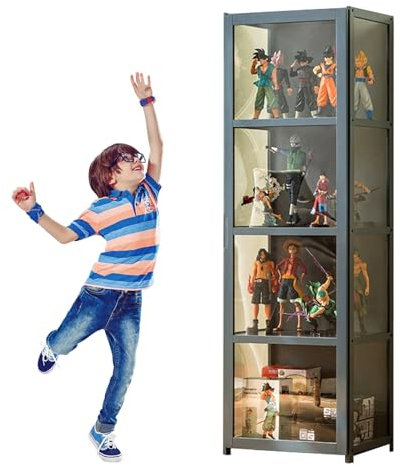 Witriolik Vitrinenschrank Grau, 42x33x130cm Glasvitrine Stehend, Sammlervitrine Doppeltürige Acryl-Vitrine, Wandvitrine für Sammlerstücke geeignet für Verschiedene Szenarien