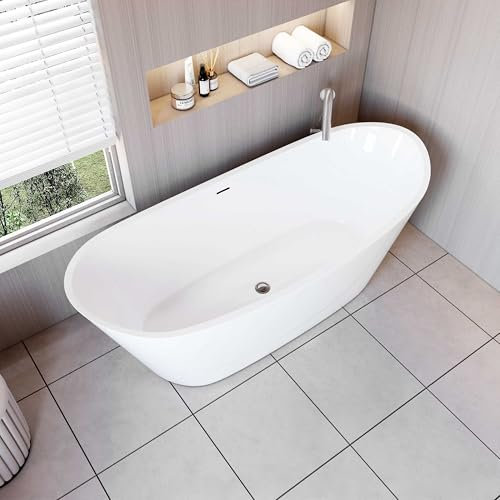 AICA Baignoire îlot ovale - 150 x 72 x 65cm - 206 L - En acrylique - Blanc - Avec bonde et trop plein - Moderne