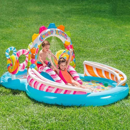Outdoor Inflatable Swimming Pool with Slide for Children - Garden Paddling Pool with Kids Toys - Water Play Center with Water Sprinkle (295 x 191 x 130cm)