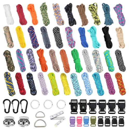 Peelanmall Paracord 550 nylonrep, paracordrep 4 mm, flerfärgade parachute manchesterbandssats, paracords armband, gör-det-själv-armbandsset, för nyckelringar, hundkoppel, linne (42 färger)