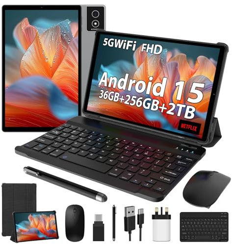 FLYCOAY Tablet 10.4 inch Android 15 Tablets Octa-Core 36GB RAM +256GB ROM/2TB, INCELL Screen Tablet with Keyboard and Mouse|WALN|8000mAH|Widevine L1+|Bluetooth 5.0|8MP+13MP|GPS|-Gray