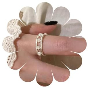 Andiyace Vintage Perlenringe Perlenknöchelringe Gold Offener Fingerring Vintage Stapelringe Damen schmuck (Silber)
