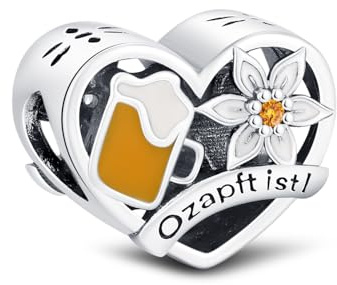 KEQ Silber Kollektion Reise Hobby Charm Anhänger für Pandora Armbänder | 925 Sterling Silber Germany Beer Abzeichen Charm Anhänger Souvenir Abschiedsgeschenk für Urlaub, Auslandsreise, Work Travel