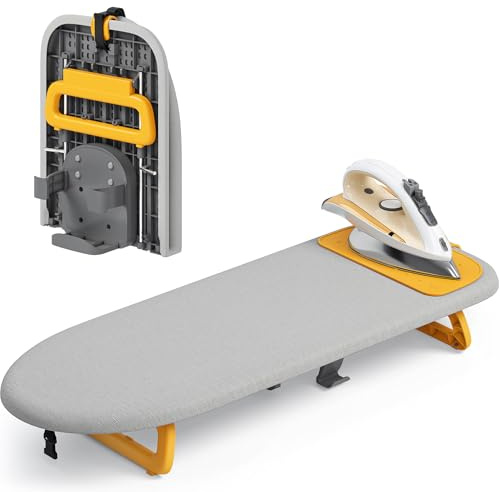 KINGRACK Tabletop Ironing Board, Small Ironing Board with Iron Holder, Foldable Mini Iron Board, Easy Storage for Travel & Dorm, 12x32 Grey