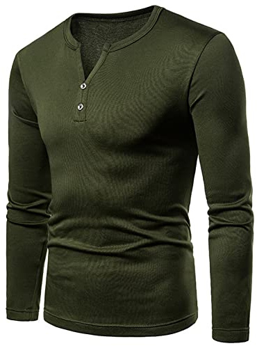 Camisas Henley para hombre, camisetas de manga larga para otoño, estilo casual, con botones, cuello en V, ajustadas, blusas clásicas de algodón