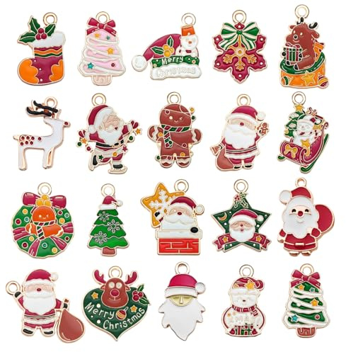 JYNVO 20 Stück Weihnachten Gold Emaille Charms DIY Schmuckherstellung Charms Anhänger für Armband Halskette Ohrring Bastelbedarf