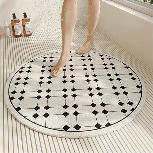 Odot Duschmatte rutschfest, Schnelltrocknend Badewannenmatte, Badezimmerteppich mit Ablaufloch, Rund Modernes Waschbar Badteppich, Duschvorleger für Badewanne/Nassbereiche (Schwarz,100cm)