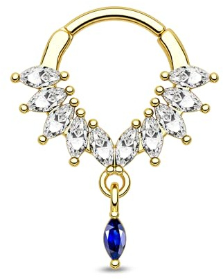 CM Crareesi Mania 16G Septum Piercing Schmuck Hängend Piercing Ohr Helix Ring Gold Silber Daith Clicker 316l Edelstahl Cartilage Ohrring Ring Blaues Klares CZ für Frauen 8 10mm