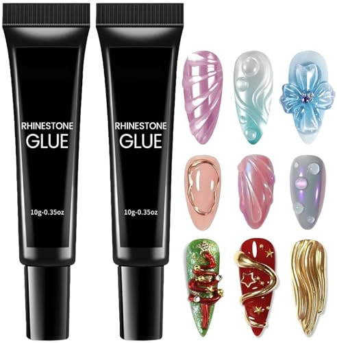 2PCS Rhinestone Glue Gel for Nails - Long Lasting UV Gemstone Glue, Super Adhesive for 3D Sculpting & Charm Application, Ideal for Beginners, Nail Art Supplies