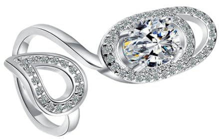 Abaodam Modischer Offener Fingerring Nagelform Damenring Verstellbar mit Strass Schmuck Handdekoration für Party Alltag Geschenk