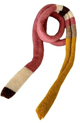 Kashmirscarf， Stickad ullhalsduk for kvinnor flerfärgad 160 cm x 10(Pink Yellow)