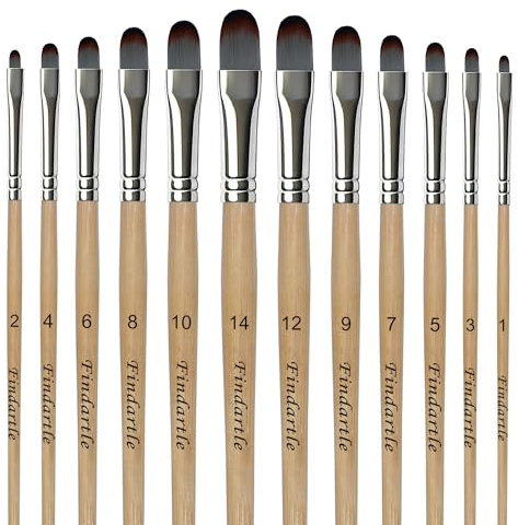 Findartle Pinceles Filbert, 12 Pinceles con Punta Filbert para Acuarela, acrílico, óleo, Gouache, Pinceles artístico para Detalle, témpera, decoración, Arte de uña, Pintura Facial (Madera Natural)
