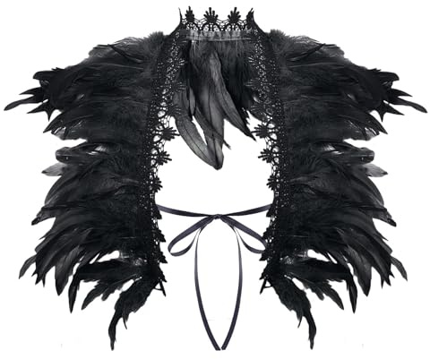 Federkragen Schwarz, Black Swan Kostüm Damen Rabenkostüm Damen Feder Achselzucken, Raben Kostüm Gothic Federn Schulter für Karneval Maskerade Cosplay Partys Feste